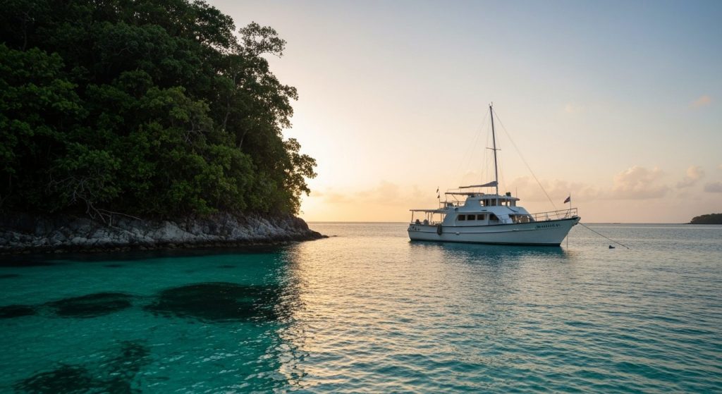 how much does raja ampat tour cost — Photorealistic editorial travel photograph relevant to: The direct-booking luxury o