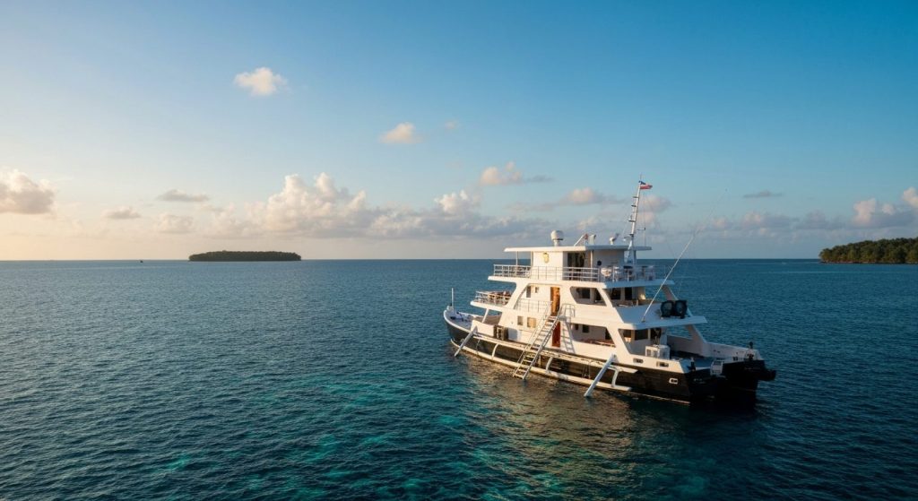 best dive sites raja ampat guide — Photorealistic editorial travel photograph relevant to: The direct-booking luxury ope