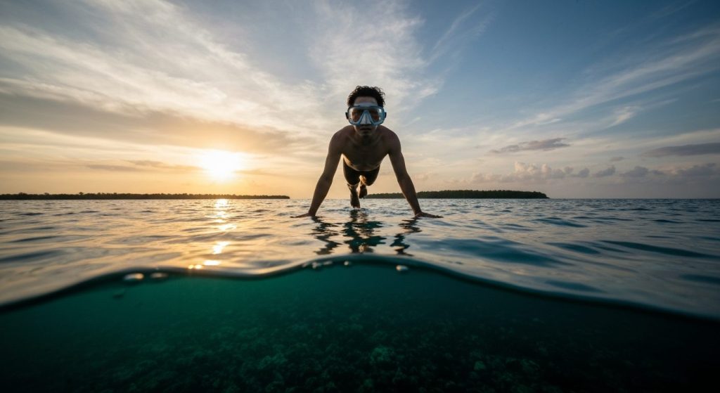 how to photograph underwater in raja ampat — Photorealistic editorial travel photograph relevant to: The direct-booking